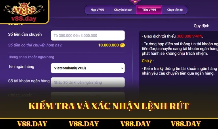 Kiểm tra và xác nhận lệnh rút