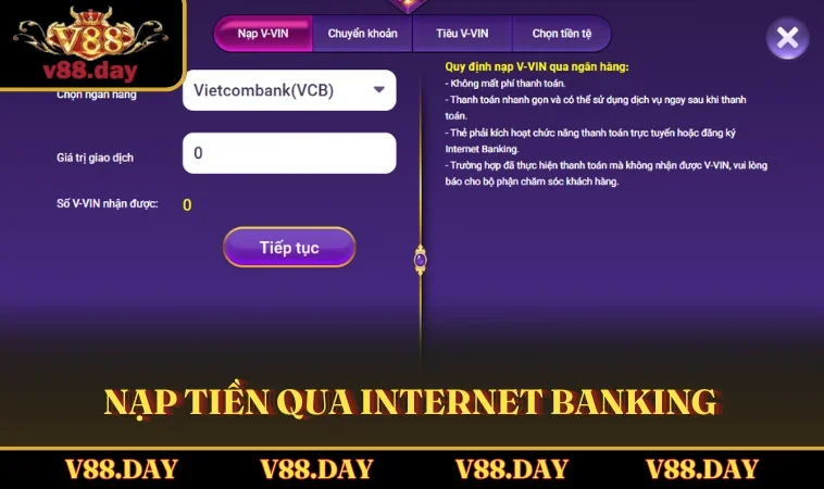 nap tien qua internet banking Nạp tiền qua Internet Banking